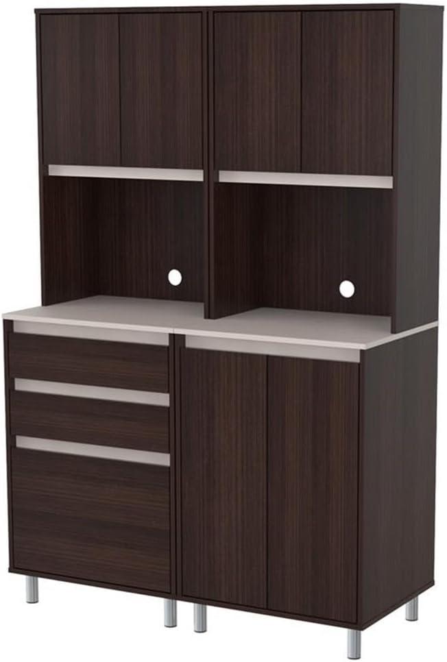 Inval Ambrossia 6-Shelf 2-Piece Laminate Kitchen Cabinet 47"W, Espresso/Grey