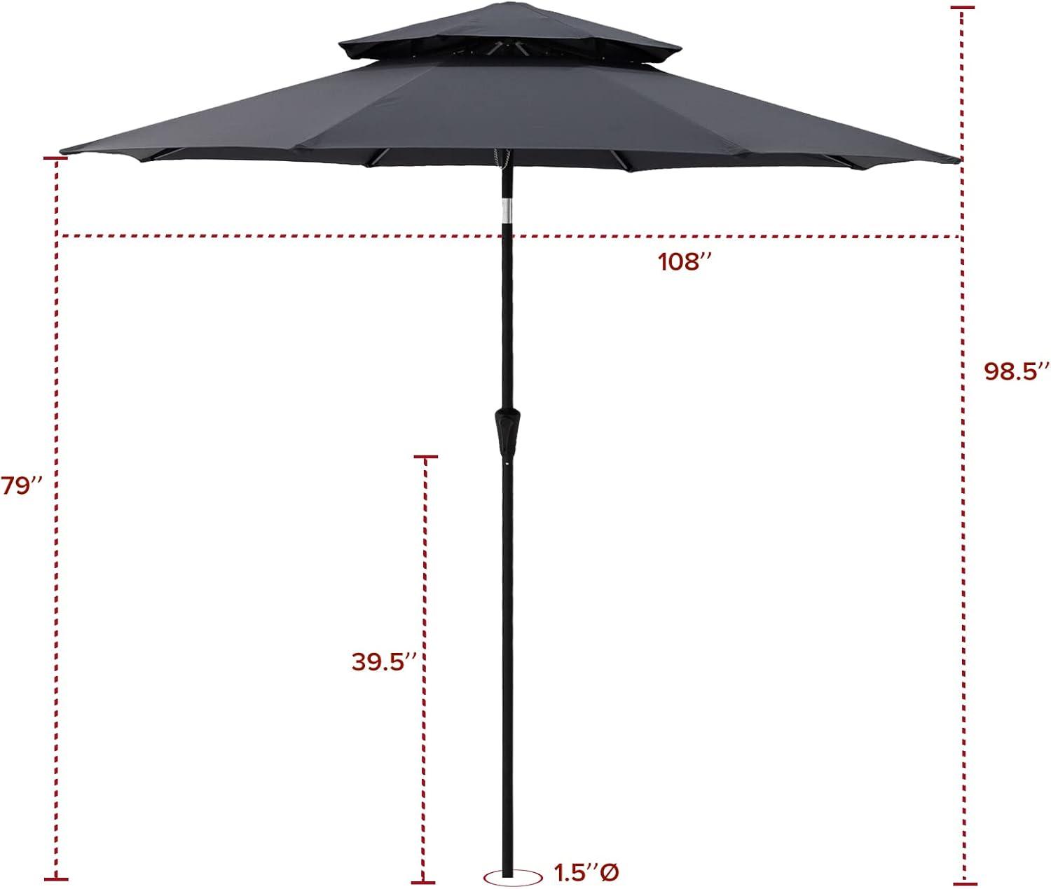 9 ft Dark Gray Aluminum Market Patio Umbrella with Push-Button Tilt