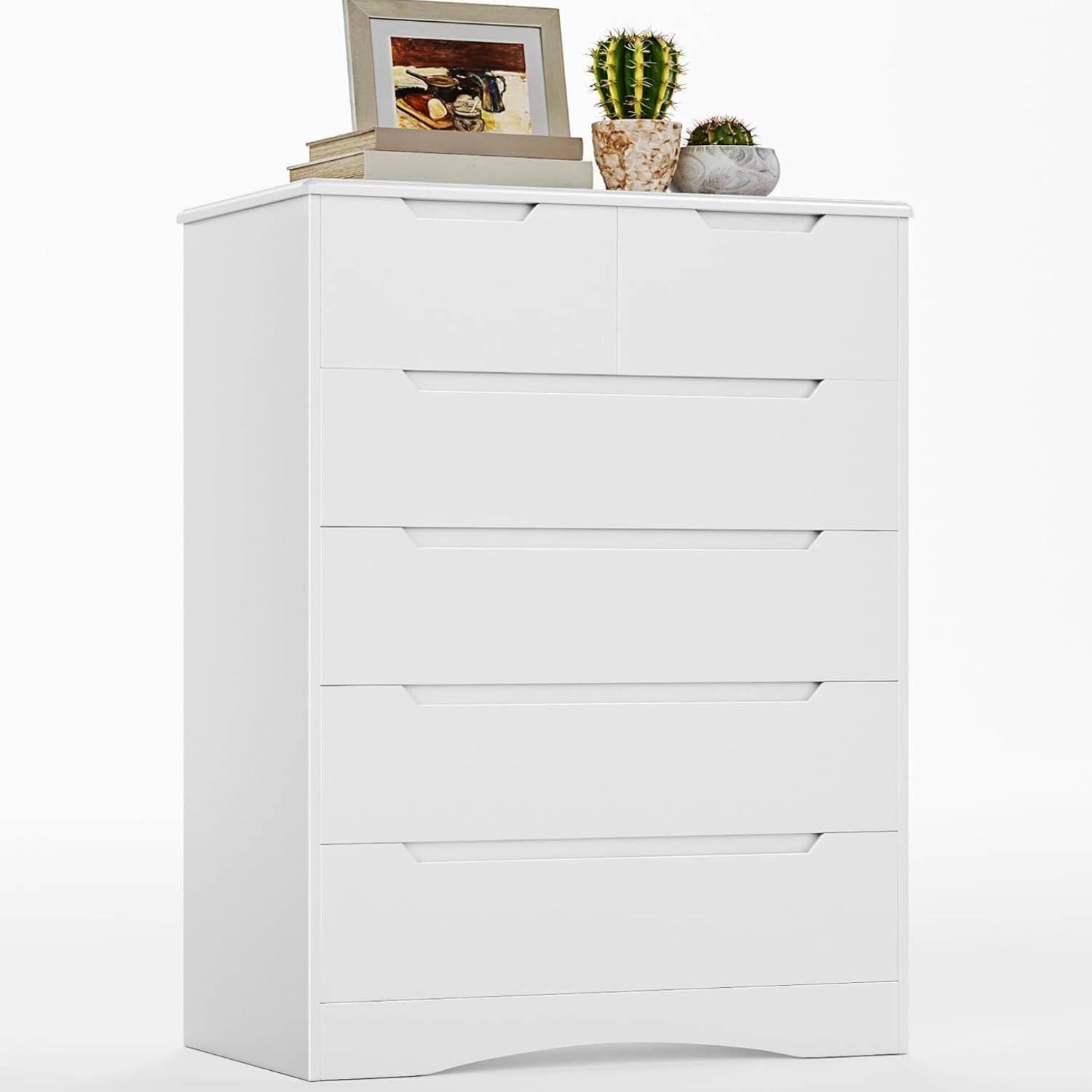 Homfa 6 Drawer White Dresser, Vertical Chest of Drawers Wood Storage Cabinet for Bedroom Living Room