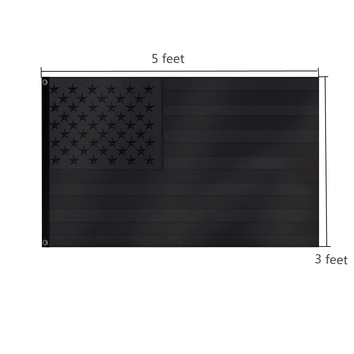 All Black American Flag 3x5 Ft All Black US Flag, Embroidered Stars, Sewn Stripes, Brass Grommets Black Flag, Heavy Duty USA Flags for Outdoor Blackout Tactical US Black Flag
