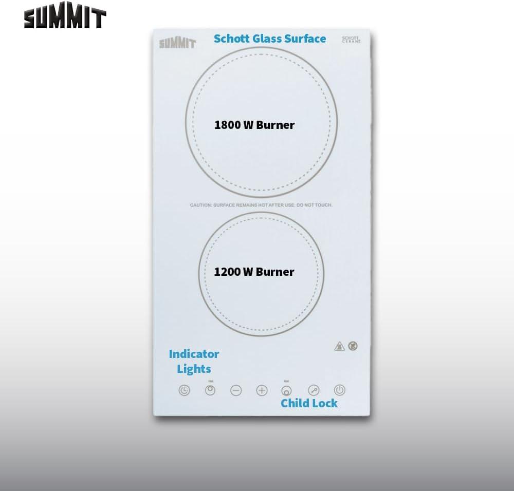 White Ceramic Glass 2 Burner Electric Cooktop with Touch Control