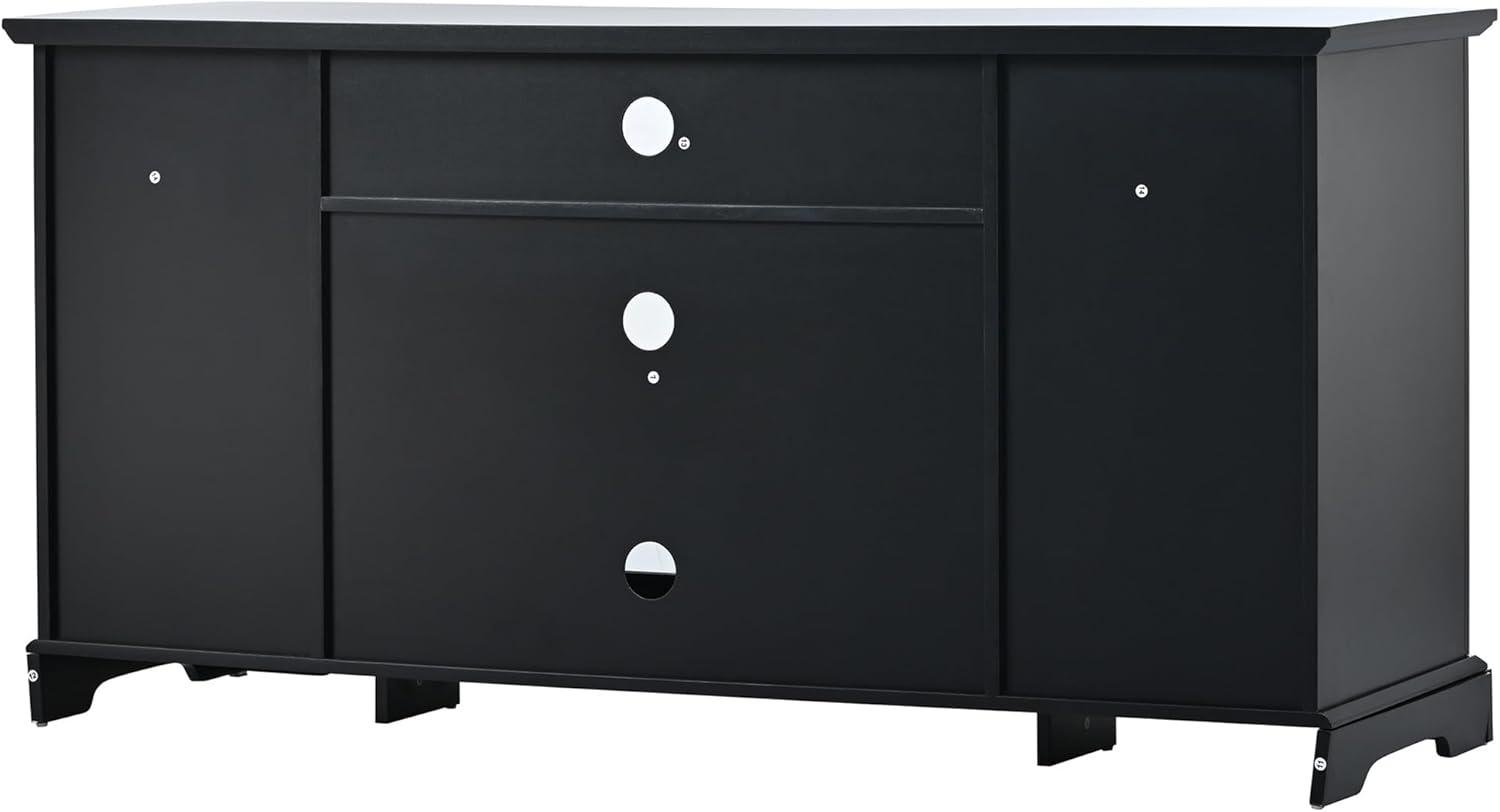 Transitional Style U-Can TV Stand for TV up to 65in with Glass Doors, Adjustable Panels - Black