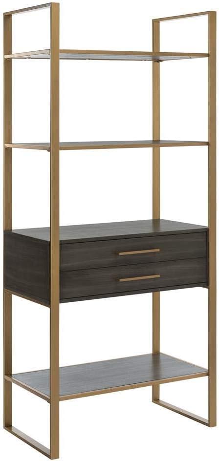 SAFAVIEH Skylar Contemporary Classic 4 Tier 1 Drawer Etagere, Gold/Grey Oak