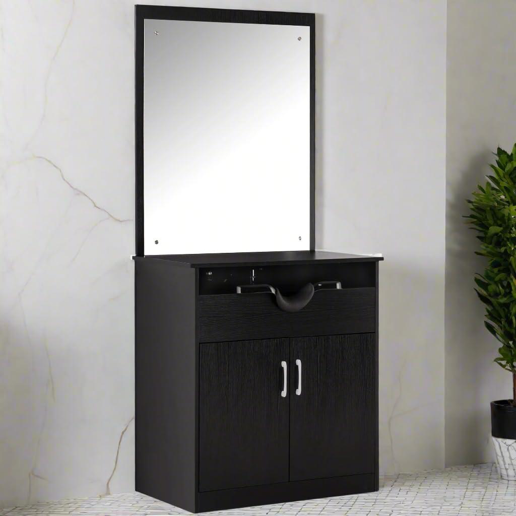 BarberPub Backwash Shampoo Bowl Chair Station with Mirror Salon Styling Cabinet