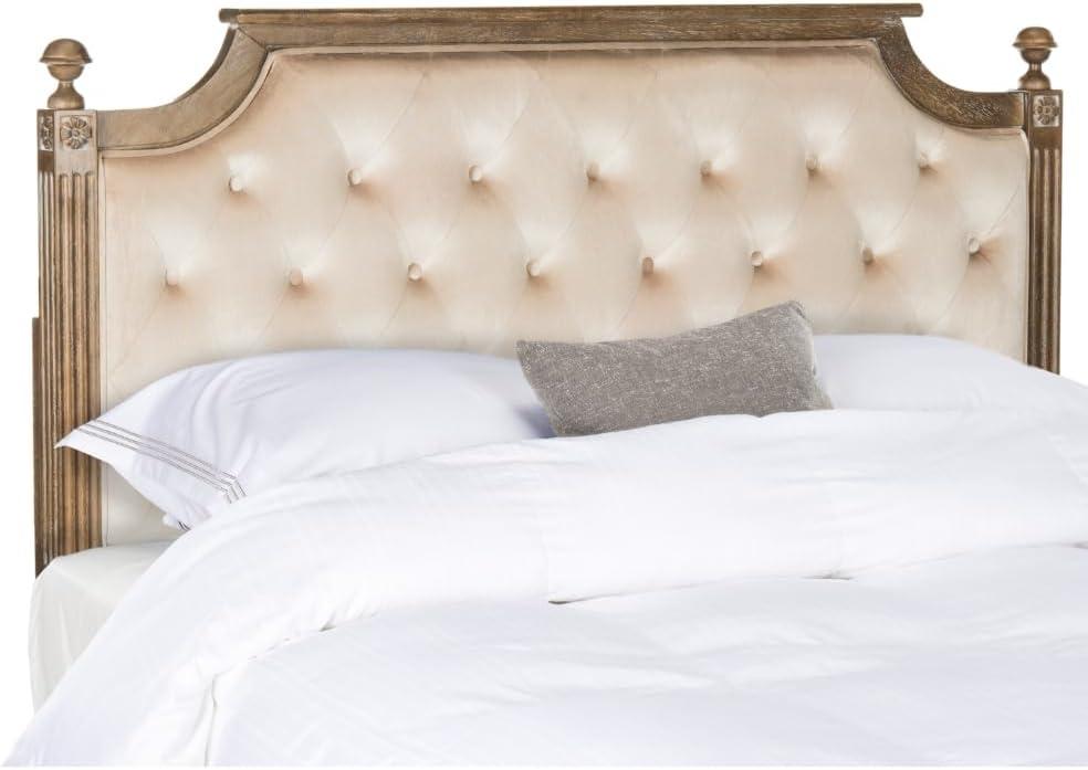 SAFAVIEH Rustic Wood Tufted Upholstered Headboard, Full, Beige Velvet