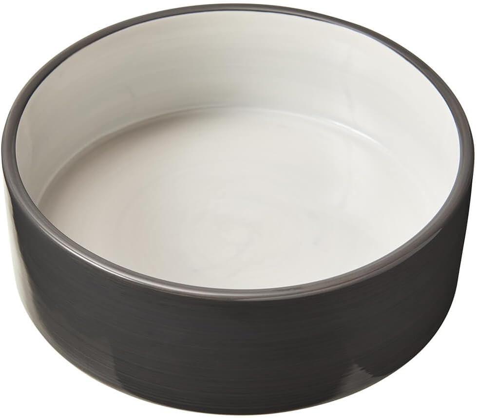 Gray and White Ceramic 7" Pet Food and Water Bowl