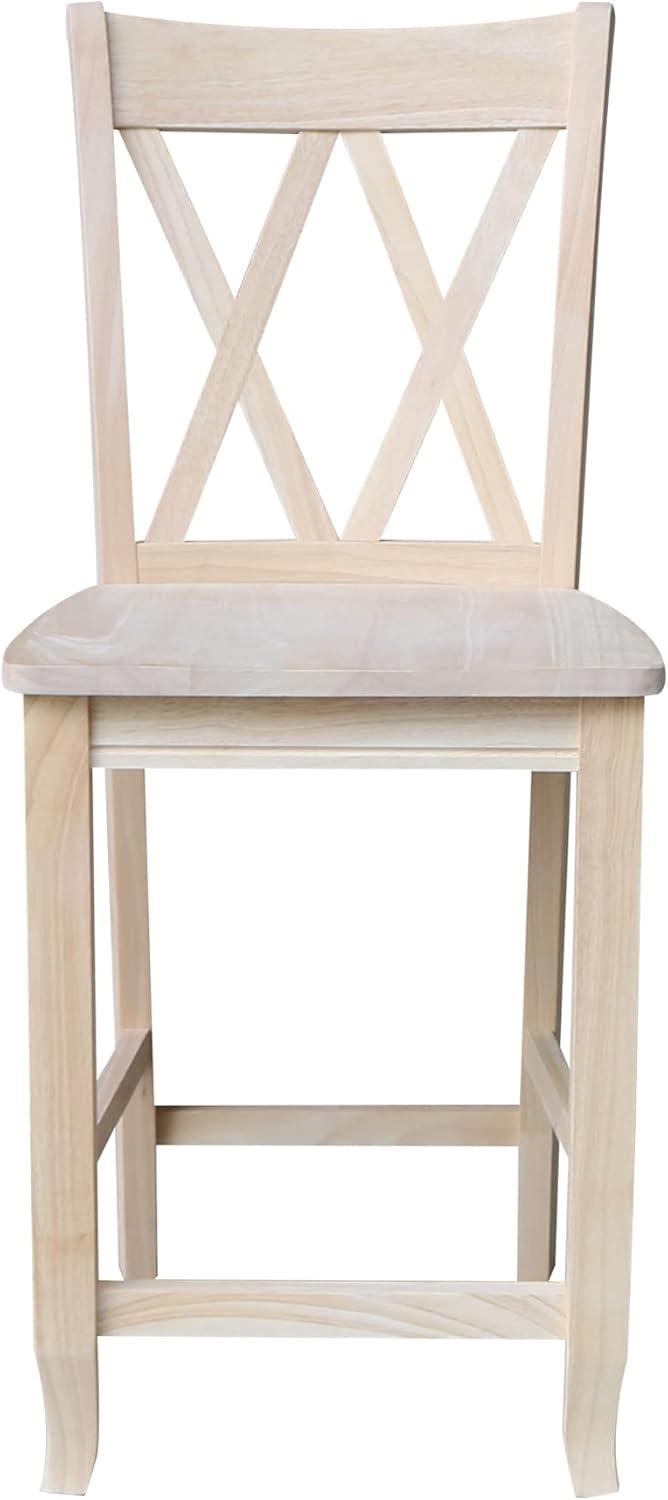 24" Double X Back Counter Height Barstool Unfinished - International Concepts: Solid Wood, Kitchen Island Seating