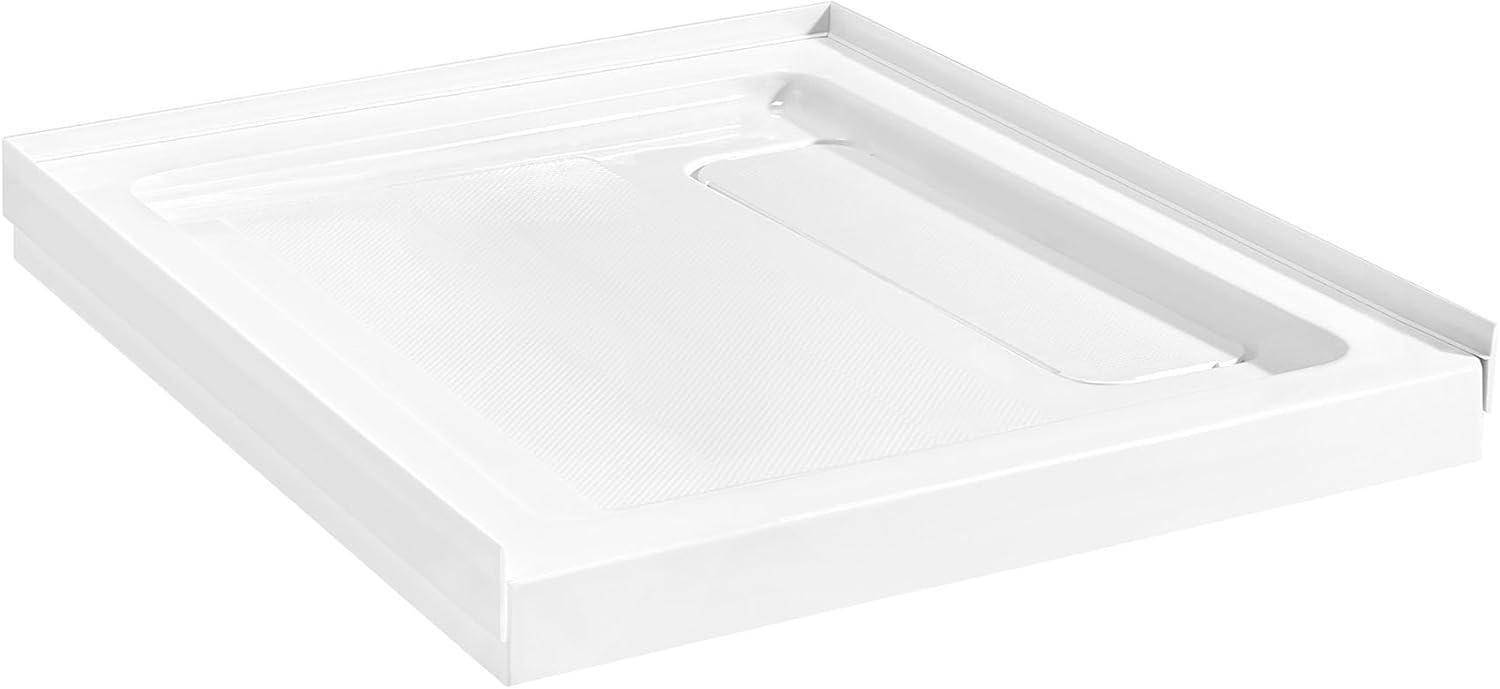 OVE Decors 36" x 32" Rectangle Shower Base Pan, White Acrylic, Center Drain, Reversible Design