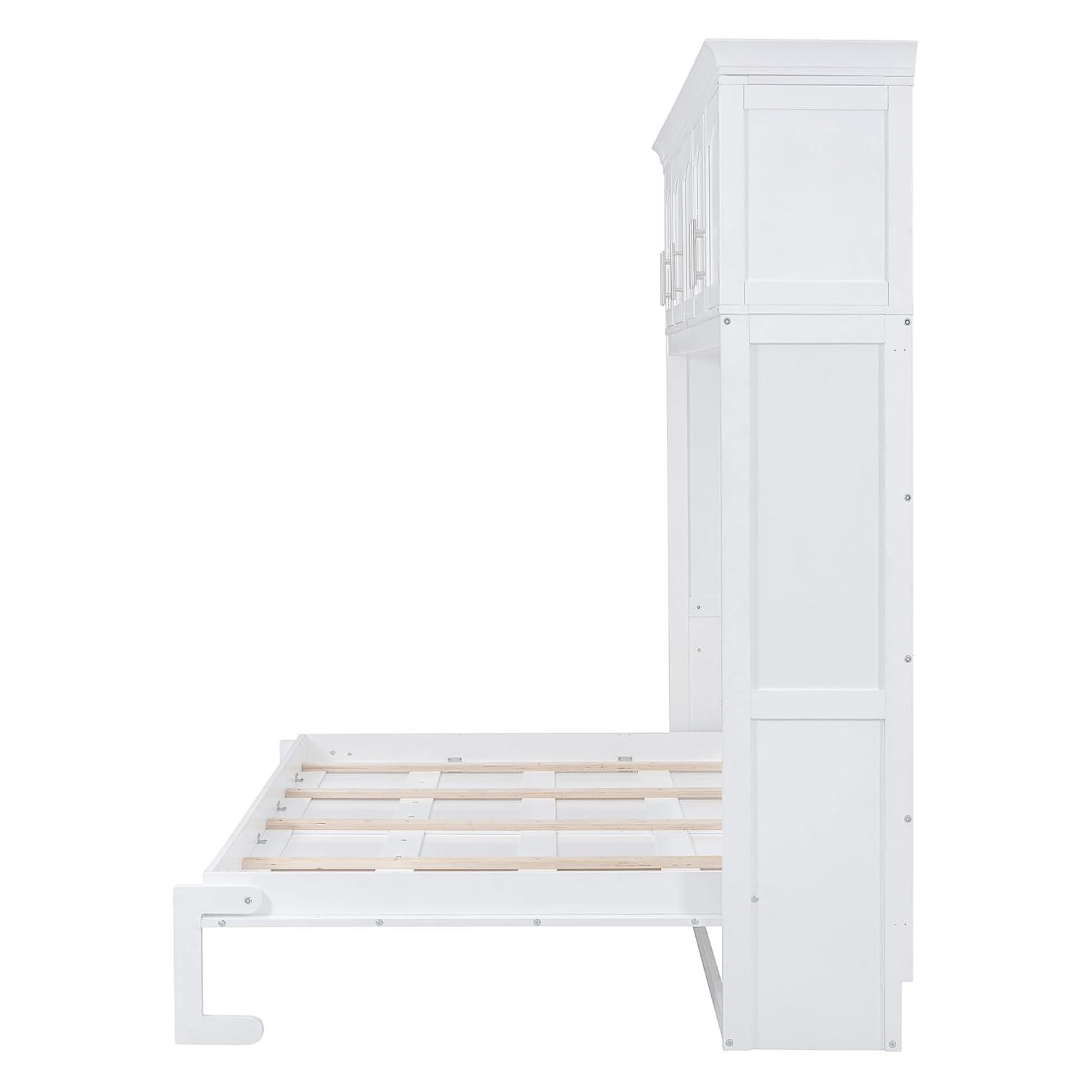 Harper & Bright Designs Queen Size Murphy Bed Wall Bed with Storage Cabinets, Space-Saving for Multipurpose Guest Room Bedroom or Home Office, White