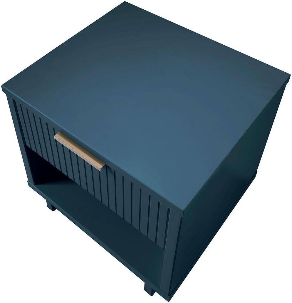 Manhattan Comfort Granville Modern 1 Drawer Nightstand Midnight Blue: Wood Frame, Storage Shelf, 30 Day Warranty