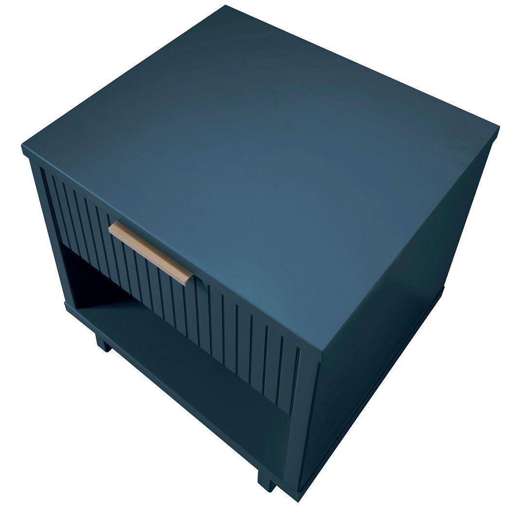 Manhattan Comfort Granville Modern 1 Drawer Nightstand Midnight Blue: Wood Frame, Storage Shelf, 30 Day Warranty