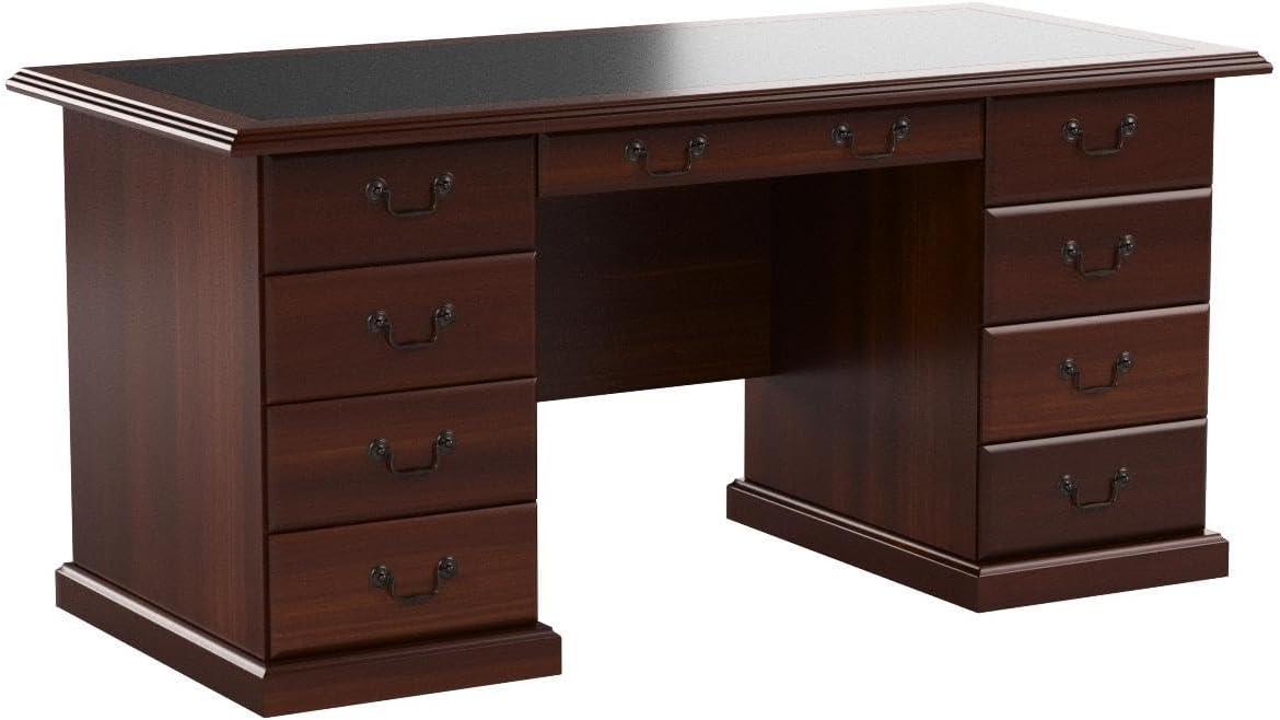 Classic Cherry 65" Executive Desk with Keyboard Tray and Filing Cabinet