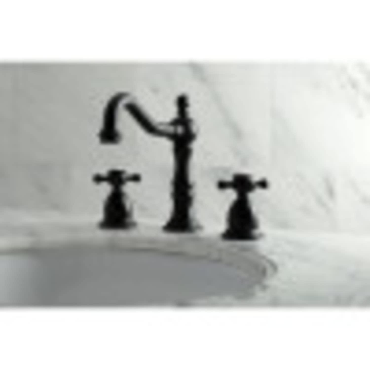 Kingston Brass Heritage Two-Handle 3-Hole Deck Mount Widespread Bathroom Faucet with Brass Pop-Up Drain