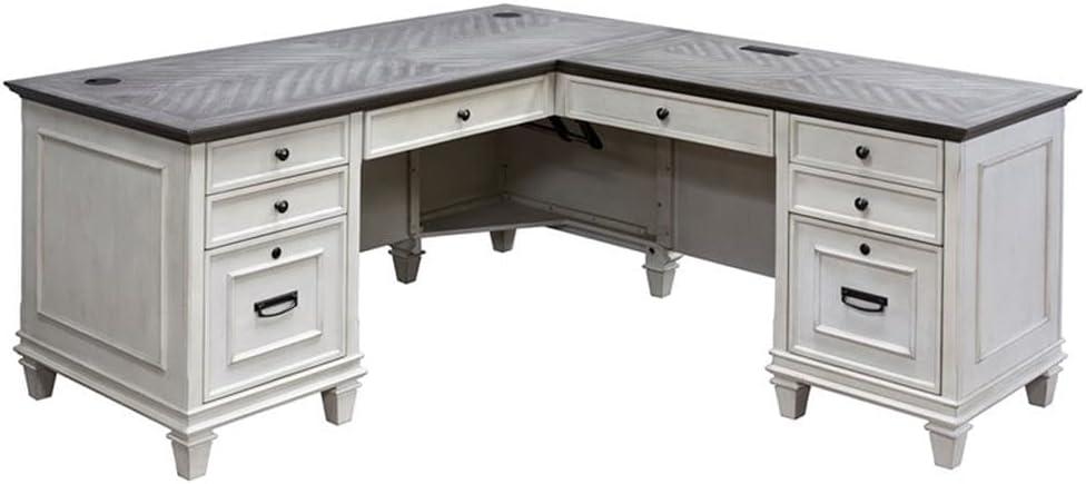 Martin Furniture Hartford L Shaped Pedestal Desk Brown: Executive Office Workstation with Metal Hardware