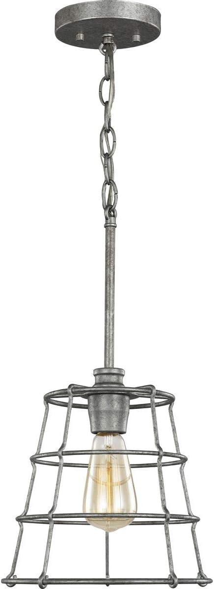 Progress Lighting, Chambers Collection, 1-Light Mini Pendant, Galvanized, Wire-Frame Shade