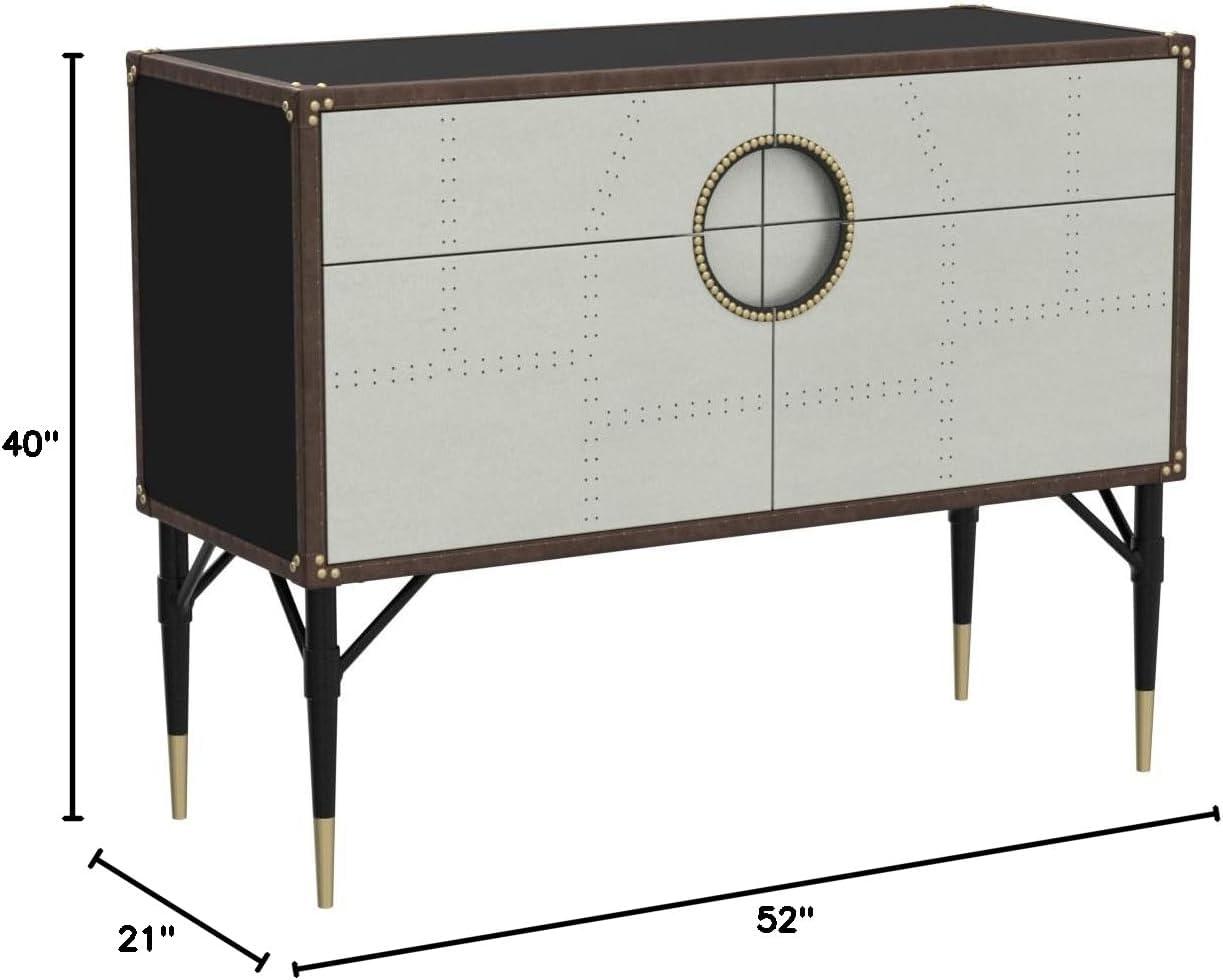 ACME Rosy Leather Top Console Table in Black and Silver