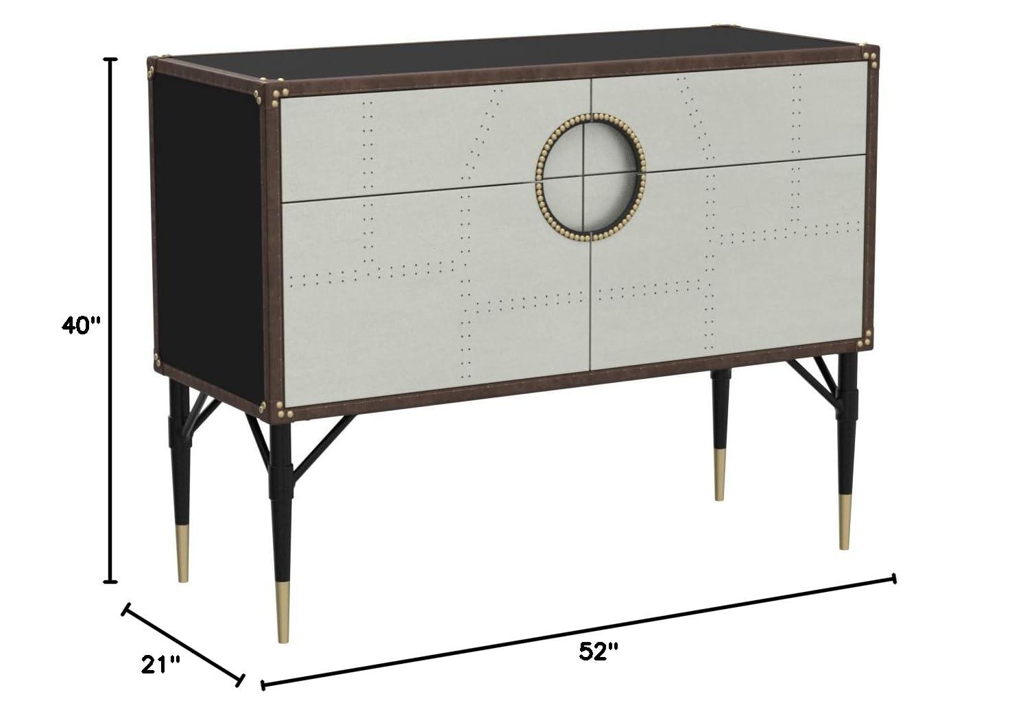 ACME Rosy Leather Top Console Table in Black and Silver