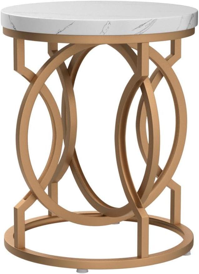 Tribesigns Morden Round End Table with Faux Marble White Top, 20" Sofa Side Table Coffee Table Cocktail Table with Unique Gold O-shaped Base for Living Room Bedroom