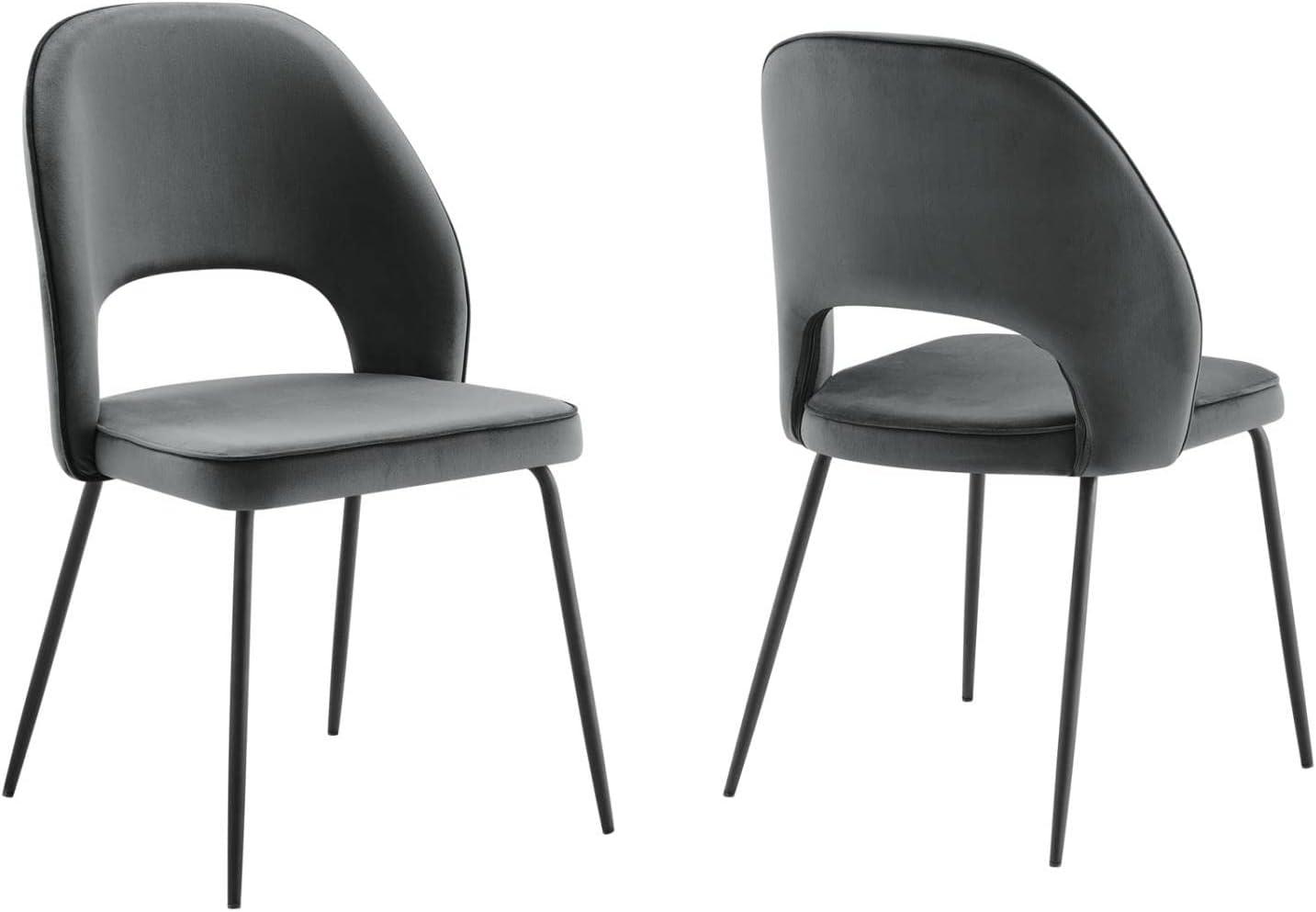 Modway Nico 18.5" Velvet Dining Chairs in Gray/Black (Set of 2)