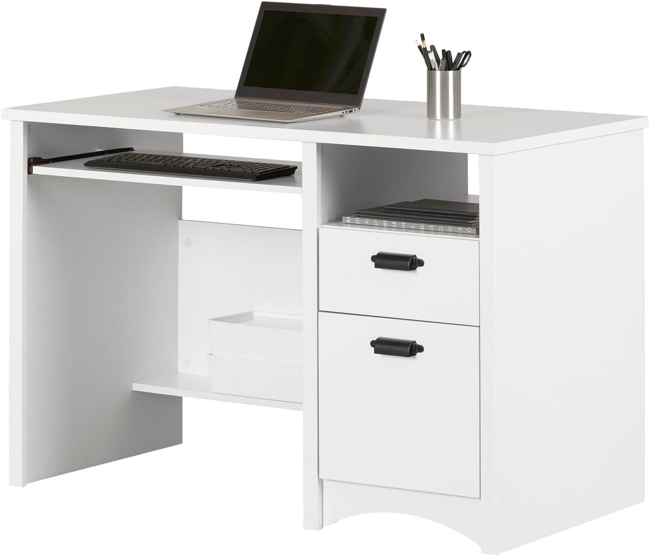Gascony Wood Computer Desk with Drawers Pure White - South Shore