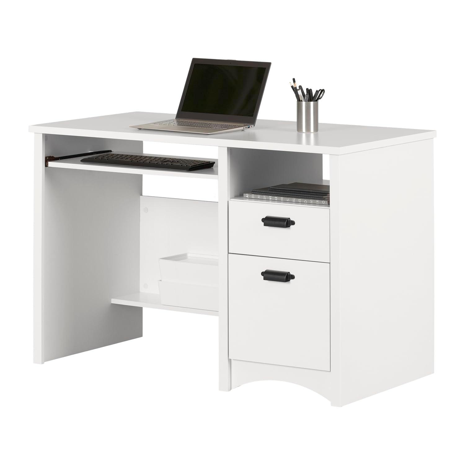 Gascony Wood Computer Desk with Drawers Pure White - South Shore