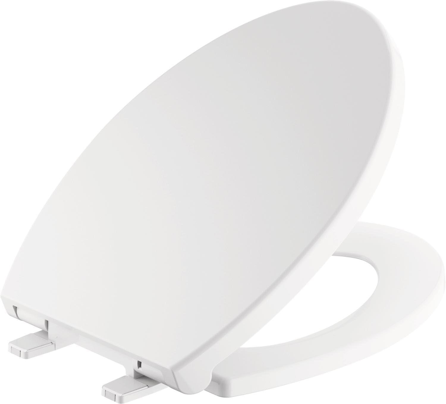 White Elongated Plastic Toilet Seat with NoSlip Bumpers