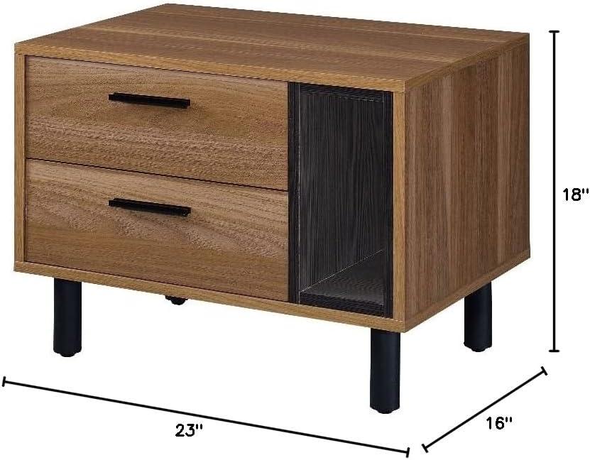 23" Trolgar Accent Table Brown Oak/Black Finish - Acme Furniture: No Assembly, Open Shelf, Wood Composite