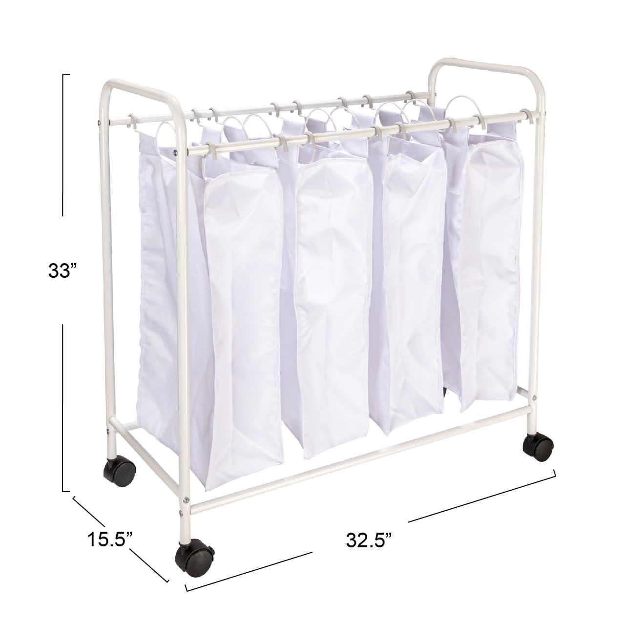Rolling Laundry Sorter, 4 Bag Laundry Sorter Cart with Washable and Removable Bags, White
