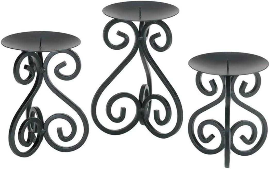 Candleholders Black Scrollwork Pillar Candle Stands Set Of 3 Iron Pedestals Varied Heights