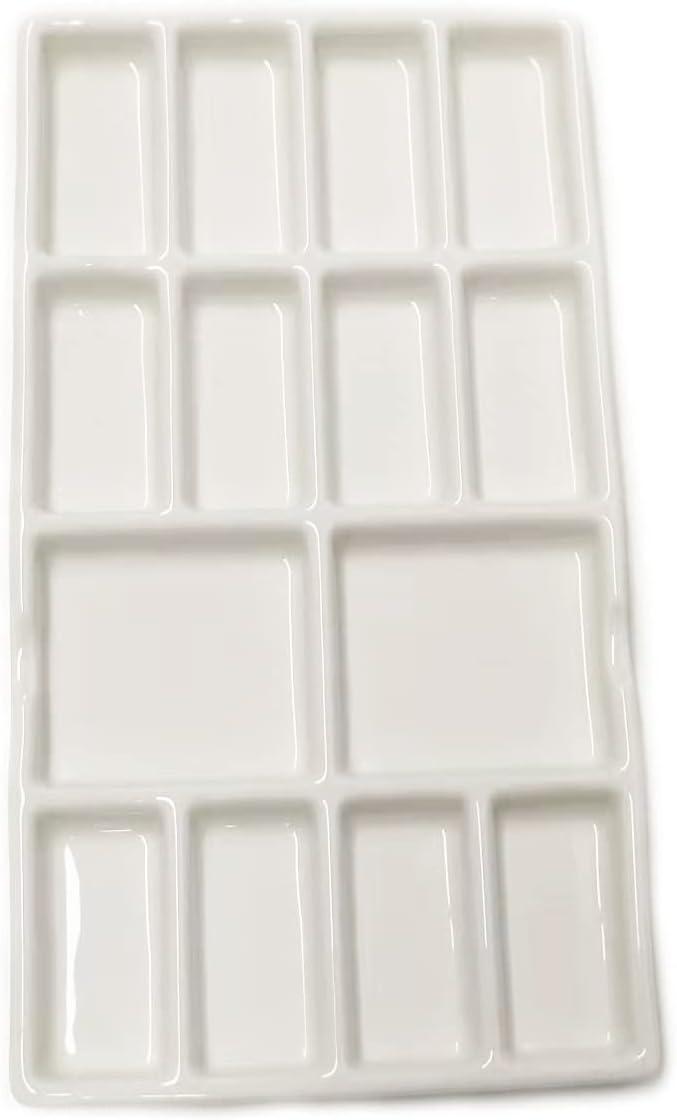 8 Inch White Ceramic Artist Paint Palette with 14 Wells