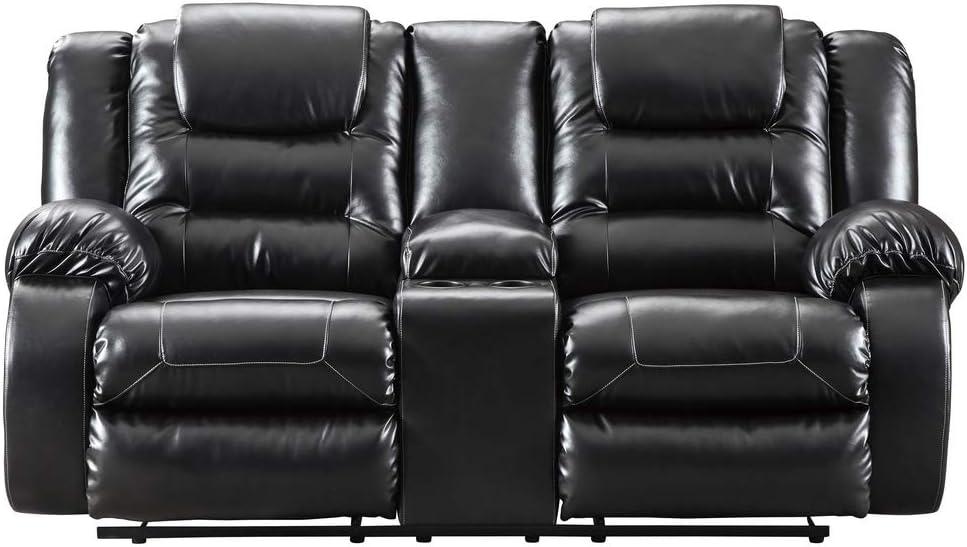 Black Faux Leather Reclining Loveseat with Cup Holder