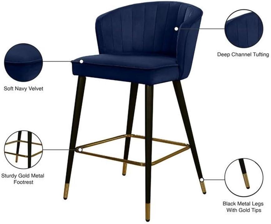 Meridian Furniture Cassie 28"H Velvet Bar Stool in Navy (Set of 2)