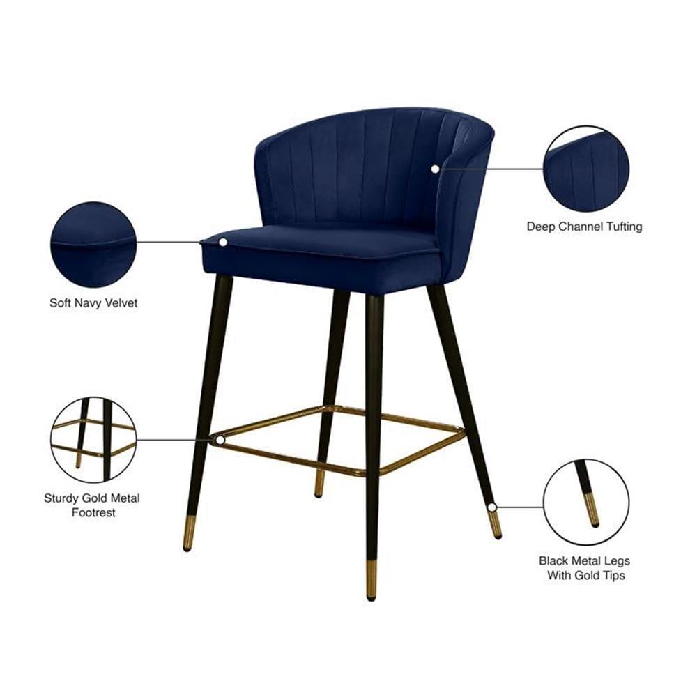 Meridian Furniture Cassie 28"H Velvet Bar Stool in Navy (Set of 2)