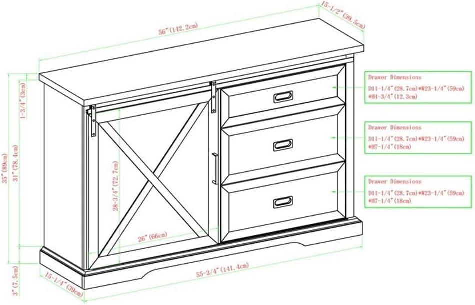 Farmhouse 56" Sliding X Barn Door Sideboard in Rustic Oak/Brushed White