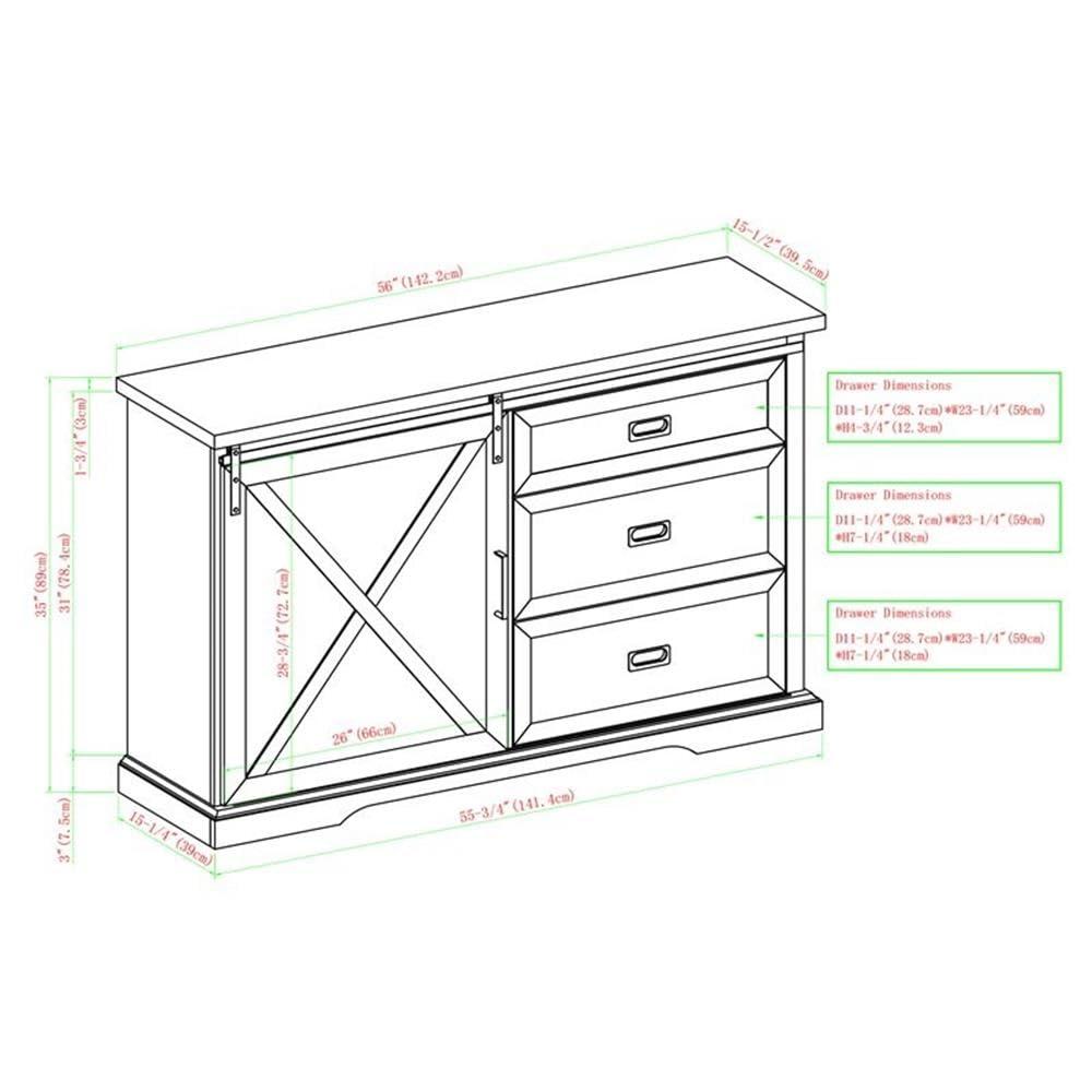 Walker Edison Modern Farmhouse Wood Sliding X Barn Door Buffet Sideboard Living Room Entryway Serving Storage Cabinet Doors-Dining Room Console, 56 Inch, White and Rustic Oak