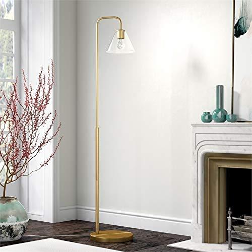 Henderson Arc Brass Floor Lamp with Voice Control and Clear Glass Shade