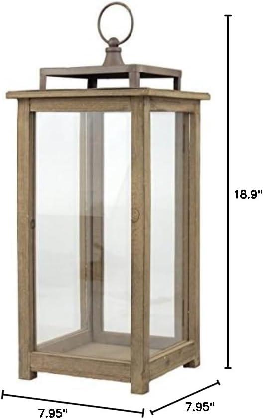 Stonebriar Decorative Rustic Wooden Candle Lantern with Handle and Hinged Door, Large, Brown