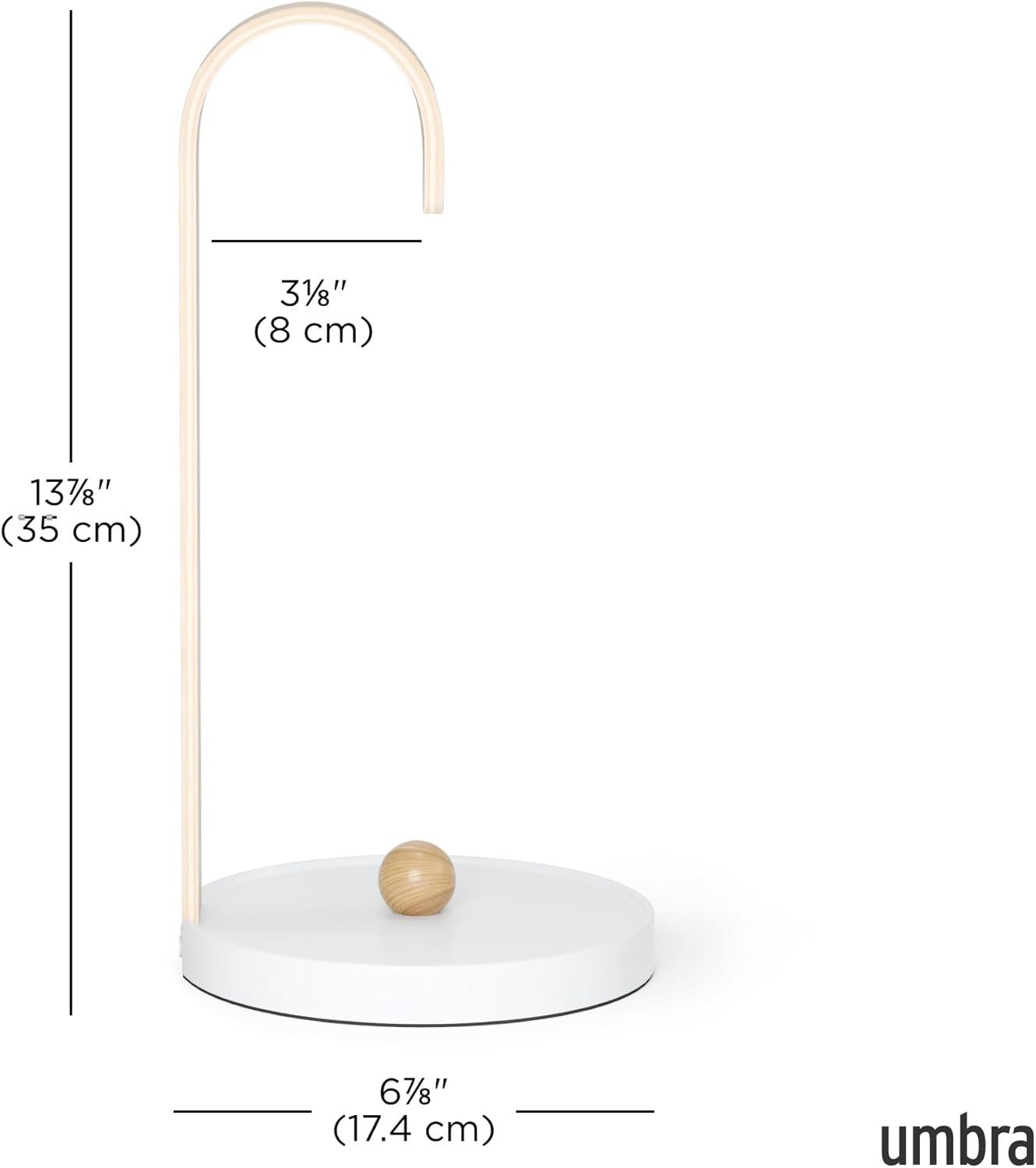 Umbra Bellwood Paper Towel Holder for Kitchen Countertop, with Real Wood Stand and Weighted Metal Base, White/Natural