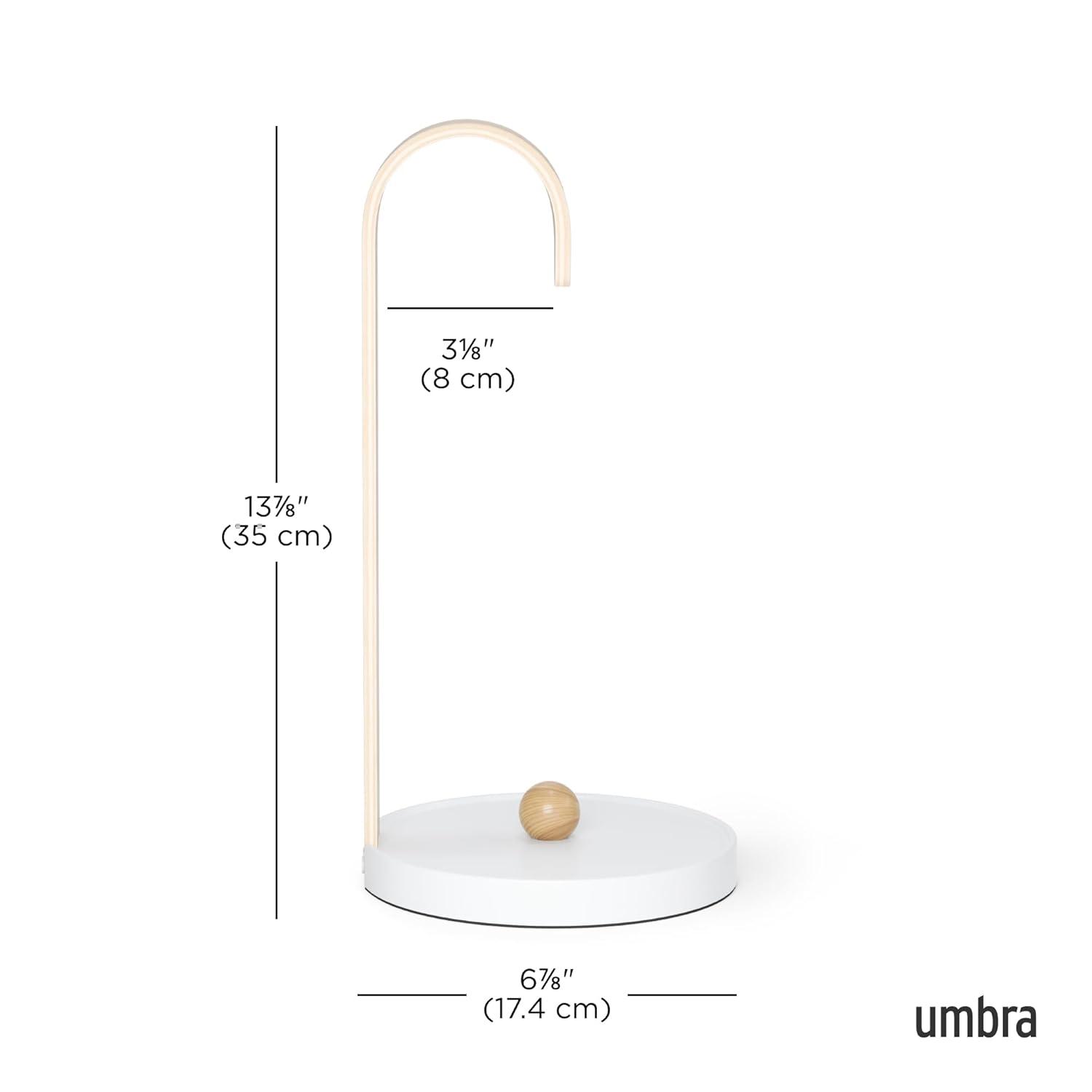Umbra Bellwood Paper Towel Holder for Kitchen Countertop, with Real Wood Stand and Weighted Metal Base, White/Natural