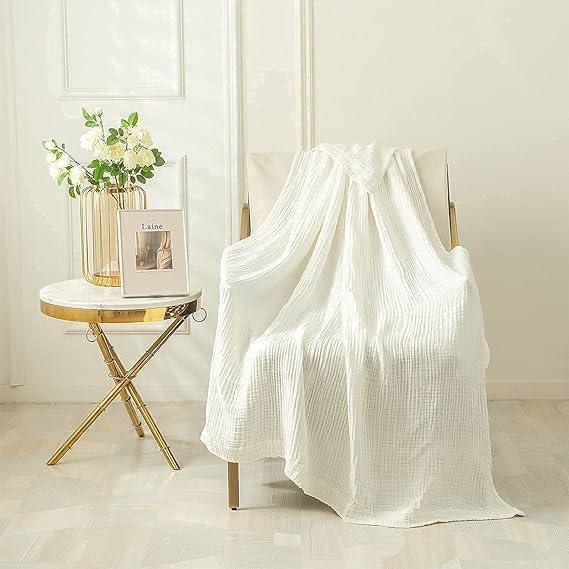 White Cotton Muslin Lightweight Throw Blanket 50" x 70"