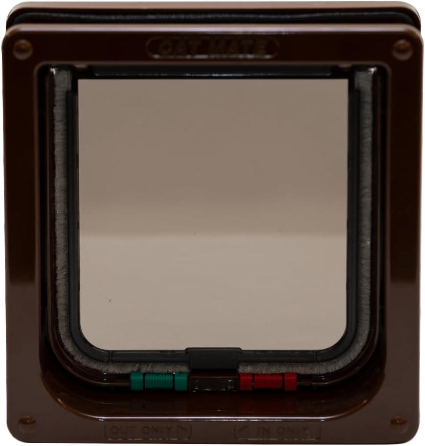 Cat Mate 4 Way Locking Cat Flap with Door Liner, Transparent Flap, and Magnetic Catch - Brown