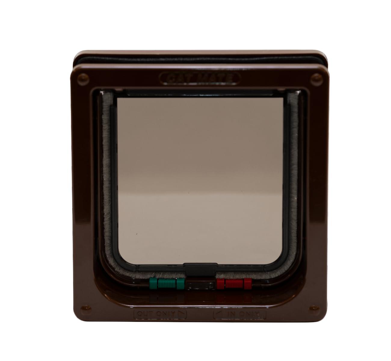 Cat Mate 4 Way Locking Cat Flap with Door Liner, Transparent Flap, and Magnetic Catch - Brown
