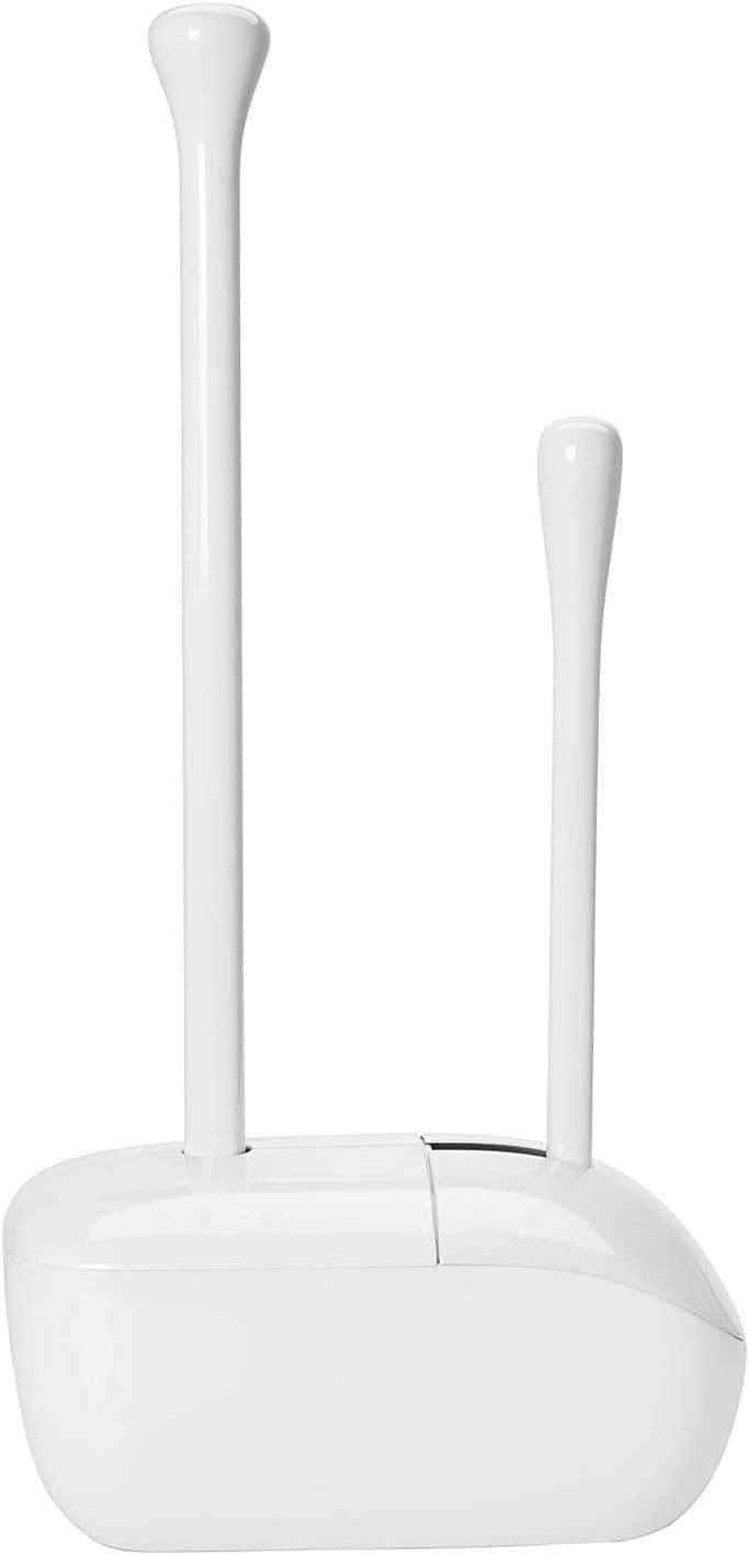 White Plastic Toilet Brush and Plunger Set with Holder