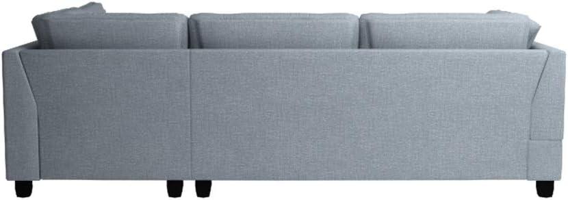 Poundex 3 Piece Fabric Reversible Sectional Sofa Set with Ottoman in Gray