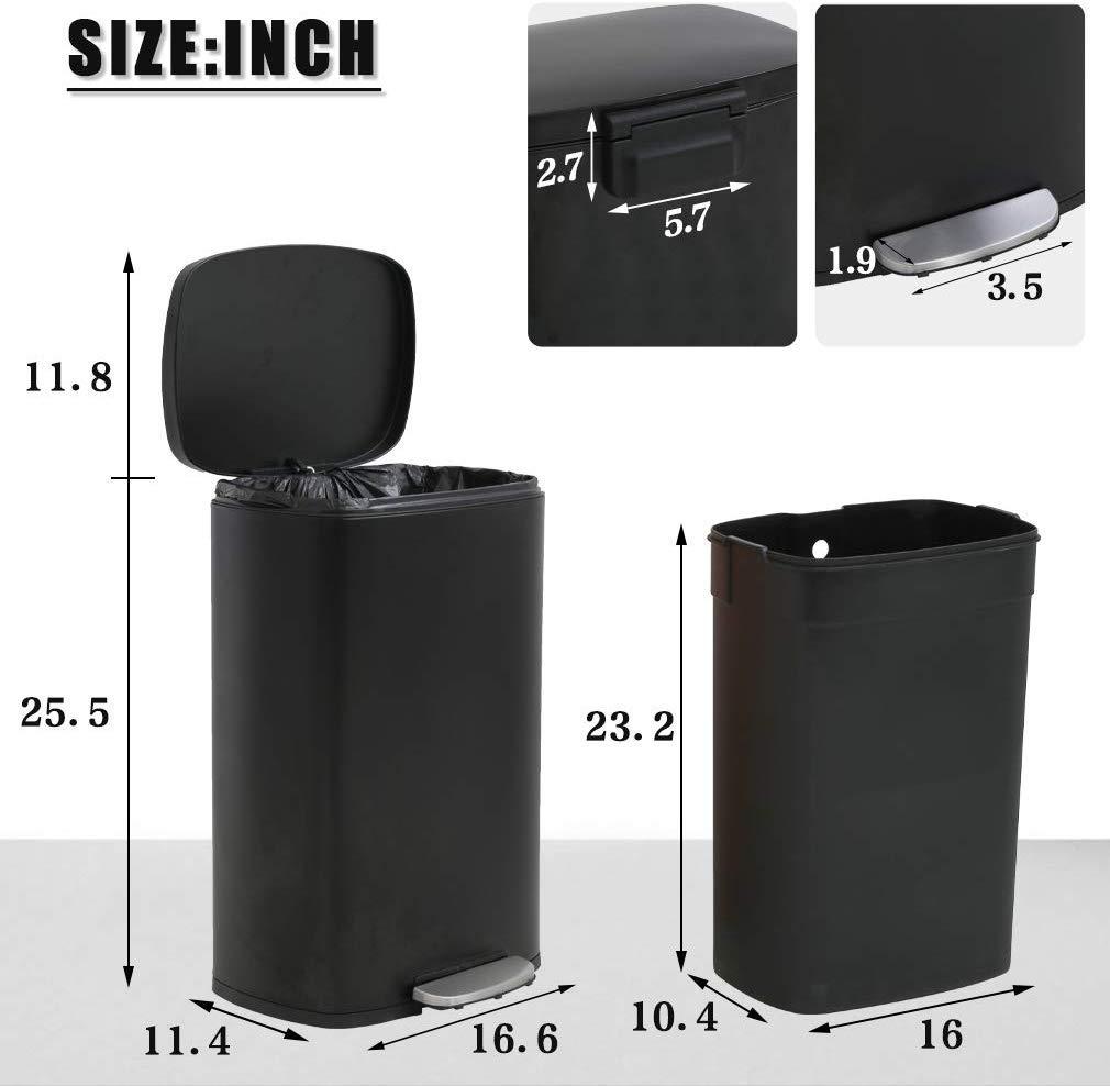 CL.HPAHKL 50 Liter / 13 Gallon Kitchen Trash Can, Stainless Steel with Lid, Foot Pedal and Inner Bucket, Fingerprint-Resistant Soft Close Lid Garbage Can, Odor Proof and Hygienic （Black)