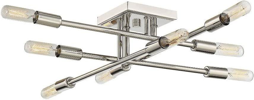 Warm Brass and Glass 8-Light Semi-Flush Mount Ceiling Fixture