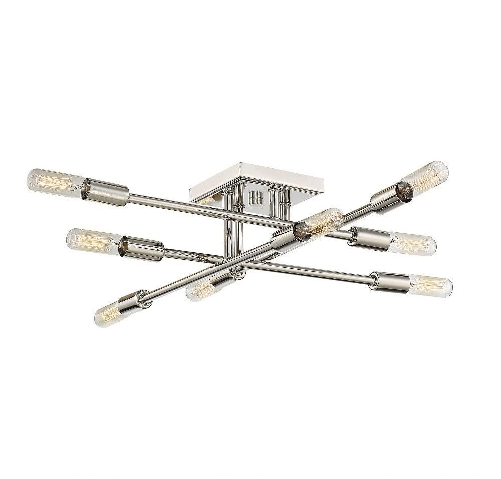 Warm Brass and Glass 8-Light Semi-Flush Mount Ceiling Fixture