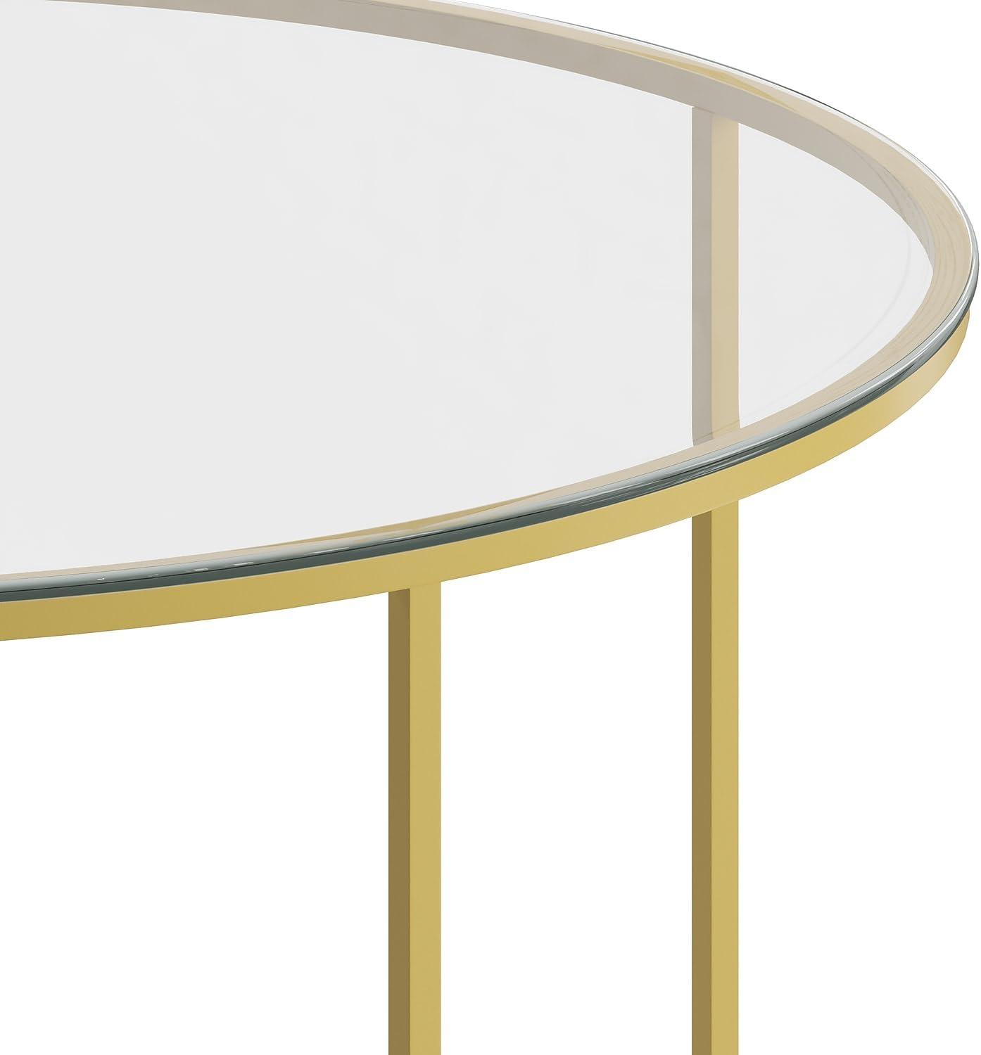 Flash Furniture Greenwich Collection Coffee Table - Modern Clear Glass Accent Table with Crisscross Brushed Gold Frame