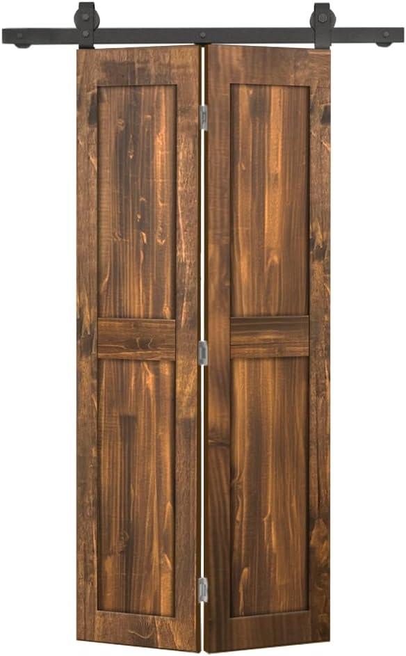 Calhome 2 Panel Shaker Pine Wood Bi-Fold Door with Sliding Barn Door Hardware Kit