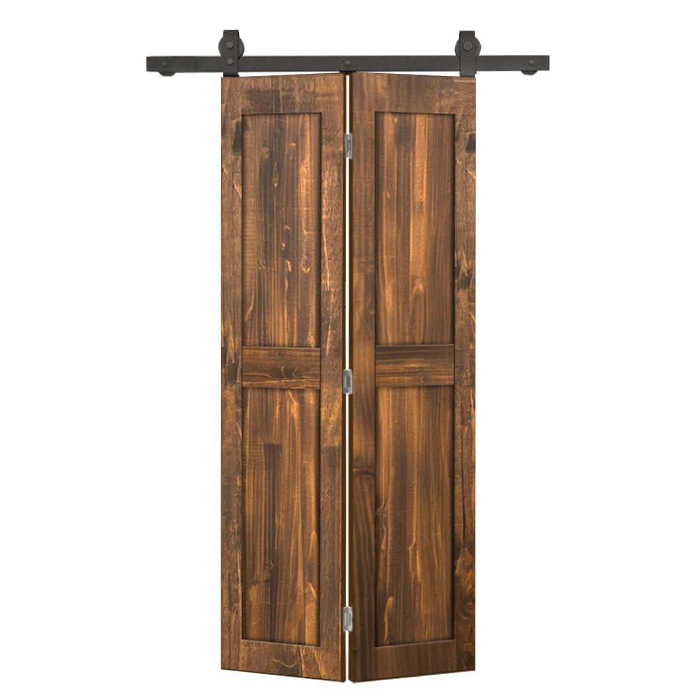 Calhome 2 Panel Shaker Pine Wood Bi-Fold Door with Sliding Barn Door Hardware Kit